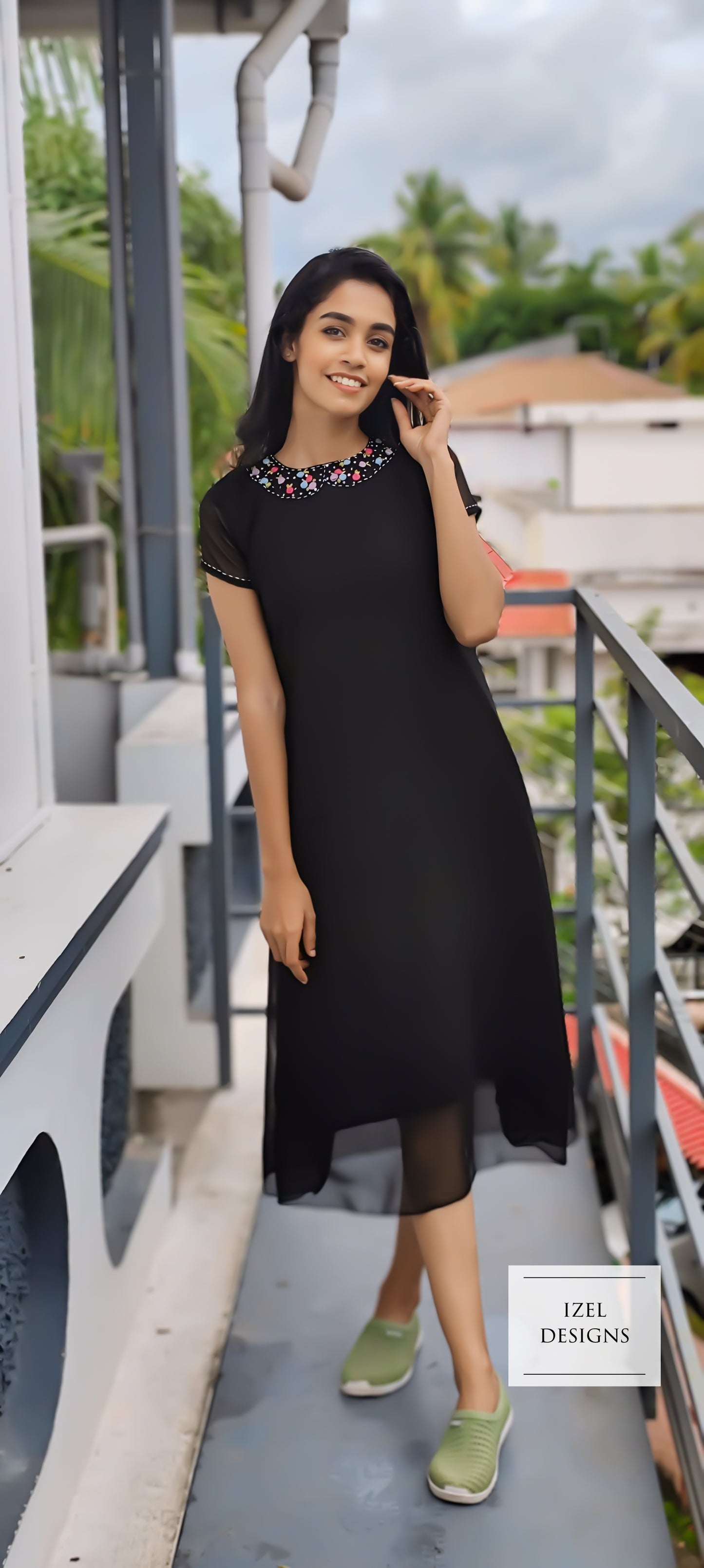 Hand embroidery aline midi dress