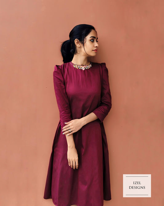 Hand embroidery aline midi dress