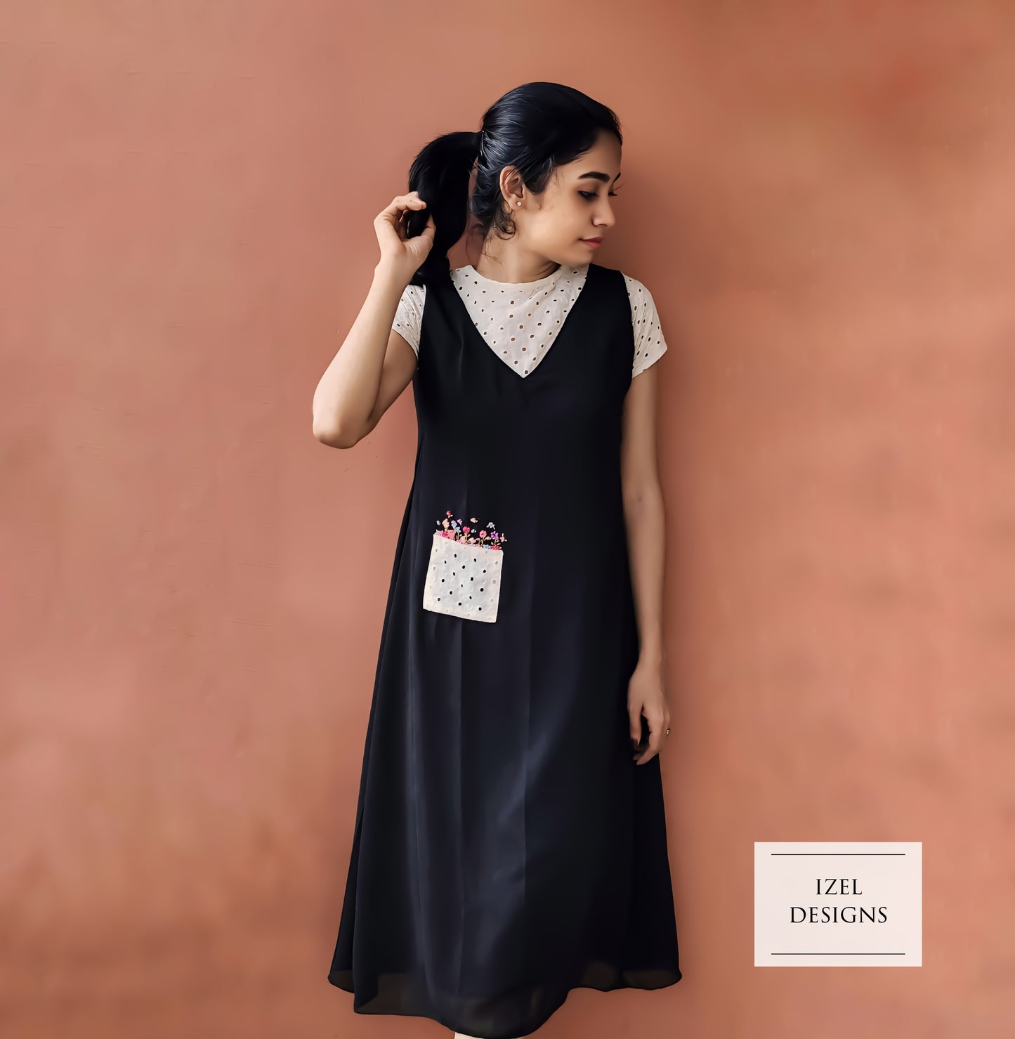 Hand embroidery aline midi dress