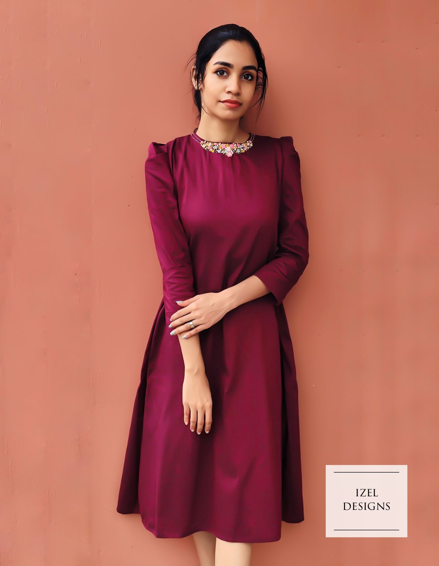 Hand embroidery aline midi dress