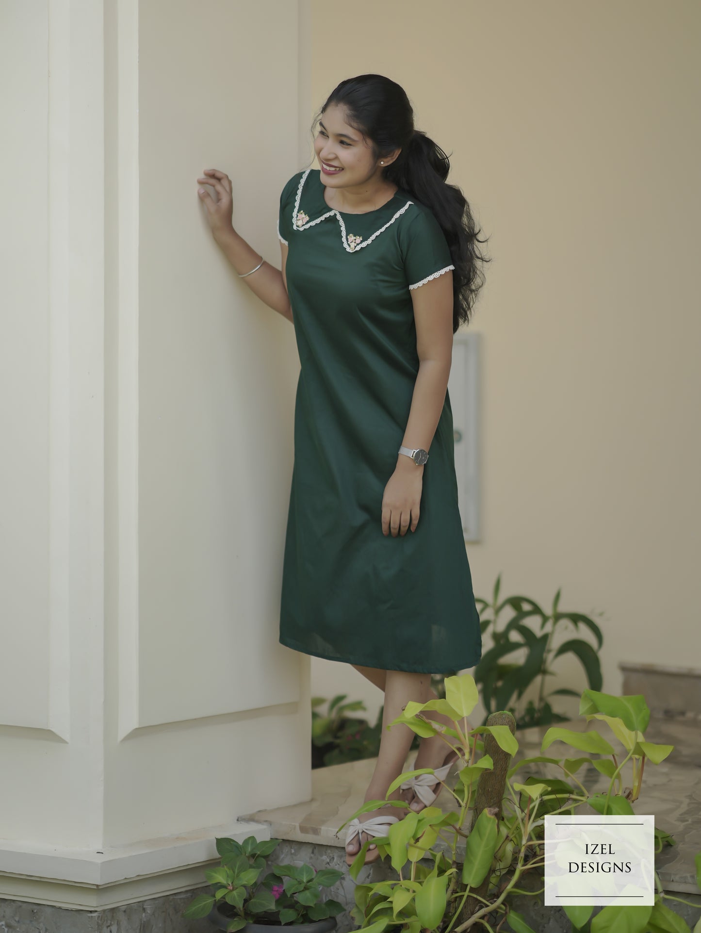 Hand embroidery aline midi dress