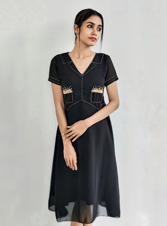 Hand embroidery aline midi dress