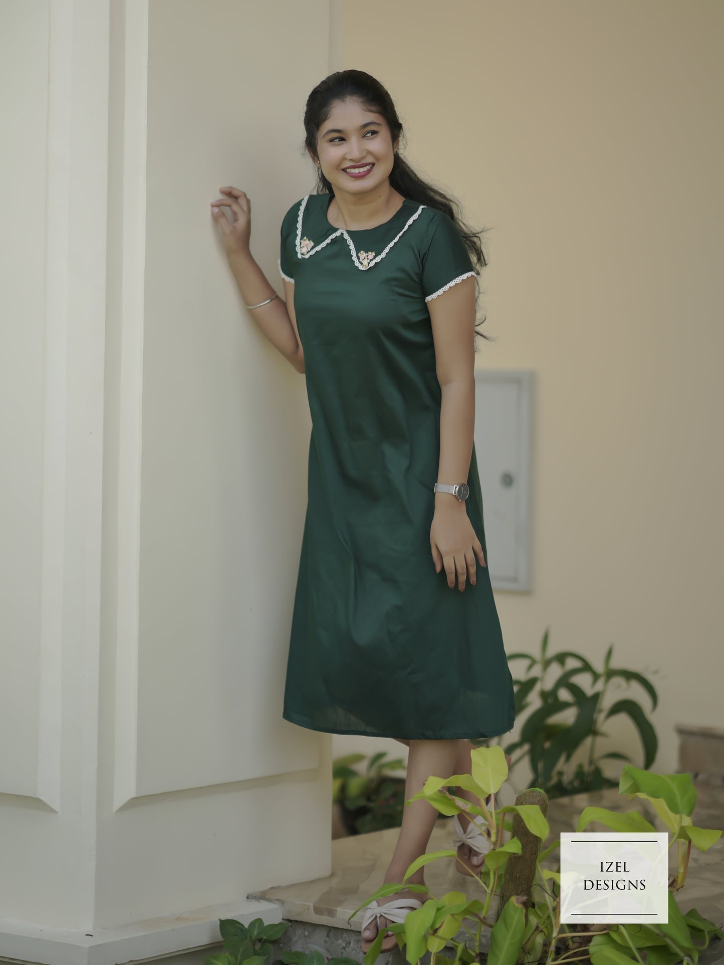 Hand embroidery aline midi dress