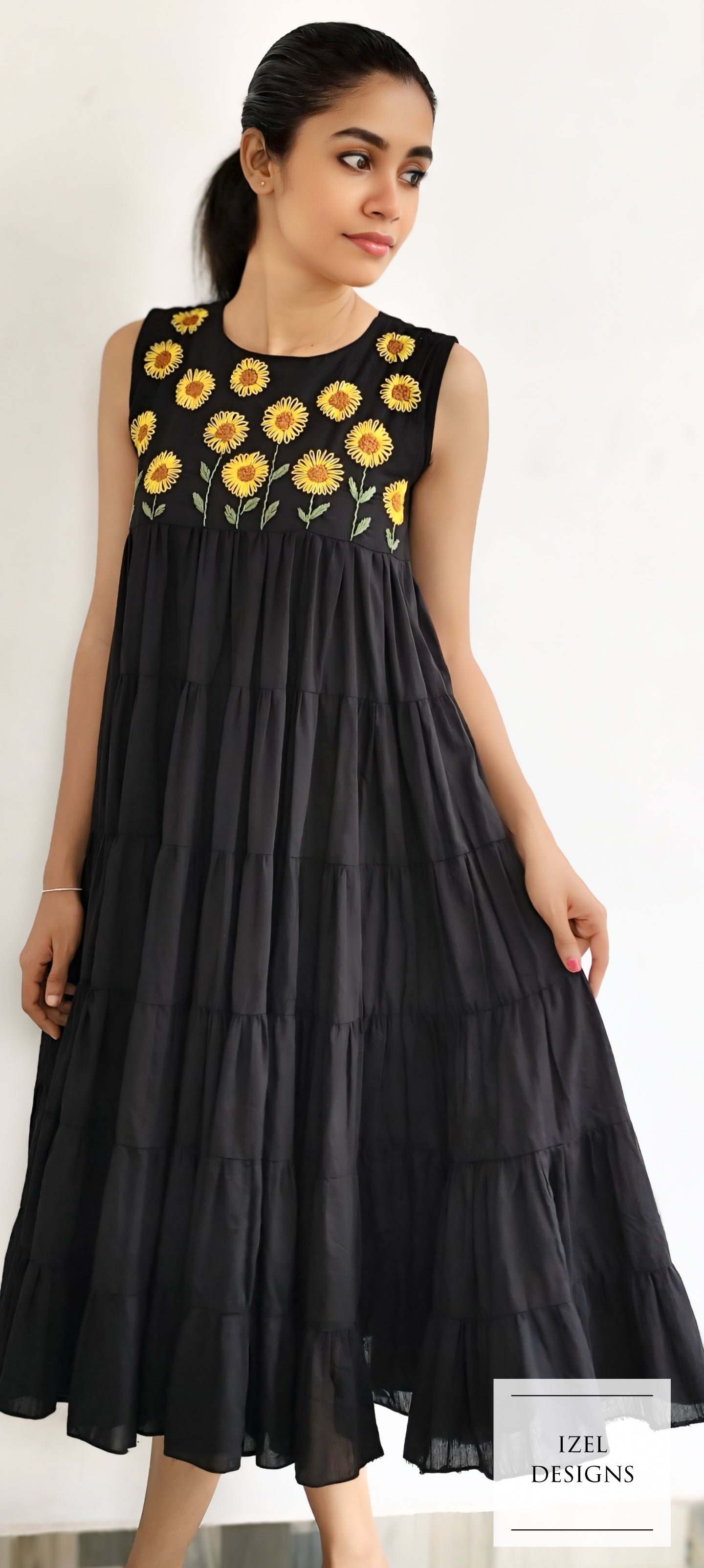 Hand embroidery layered midi dress