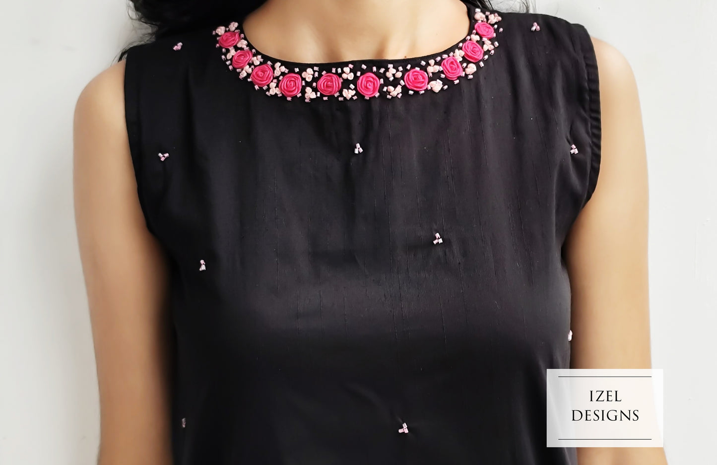 Hand embroidery slited top & loose bottom