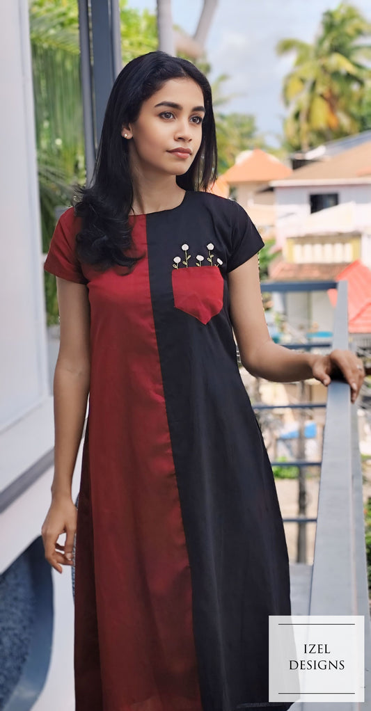 Hand embroidery aline midi dress