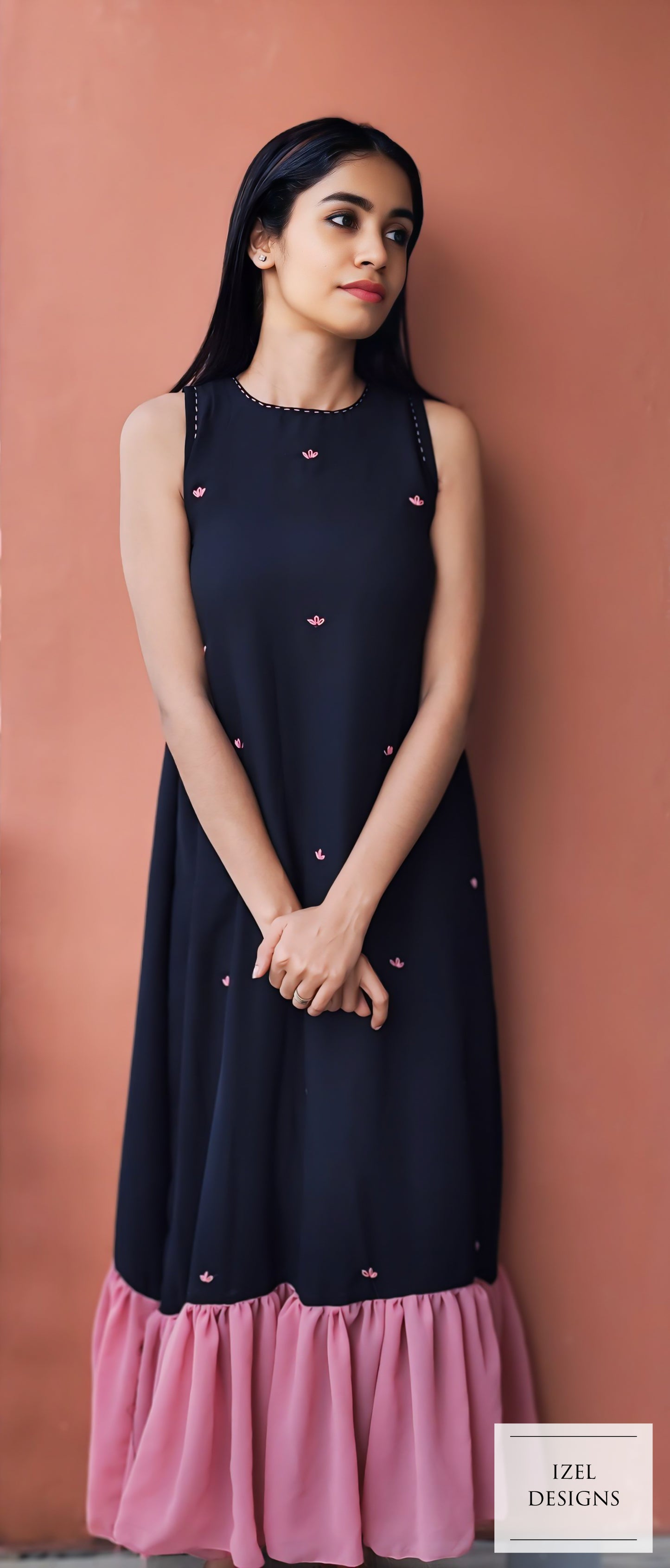 Hand embroidery aline maxi dress