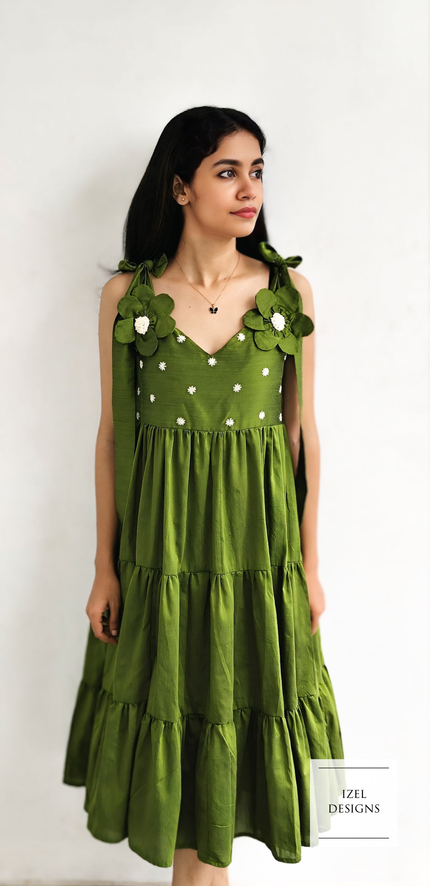 Hand embroidery tiered dress