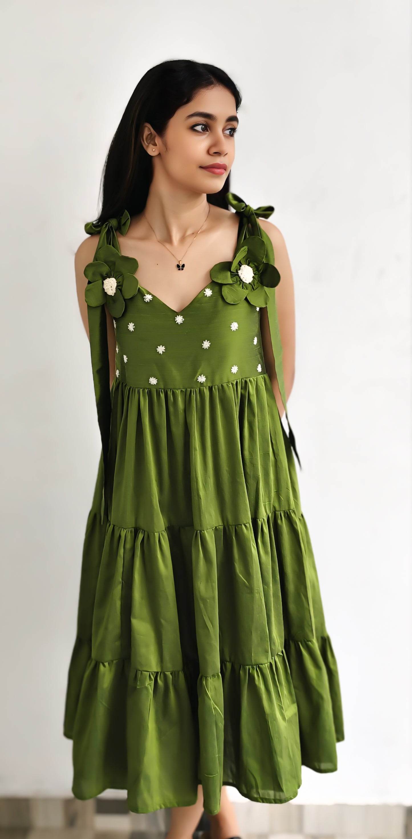 Hand embroidery tiered dress