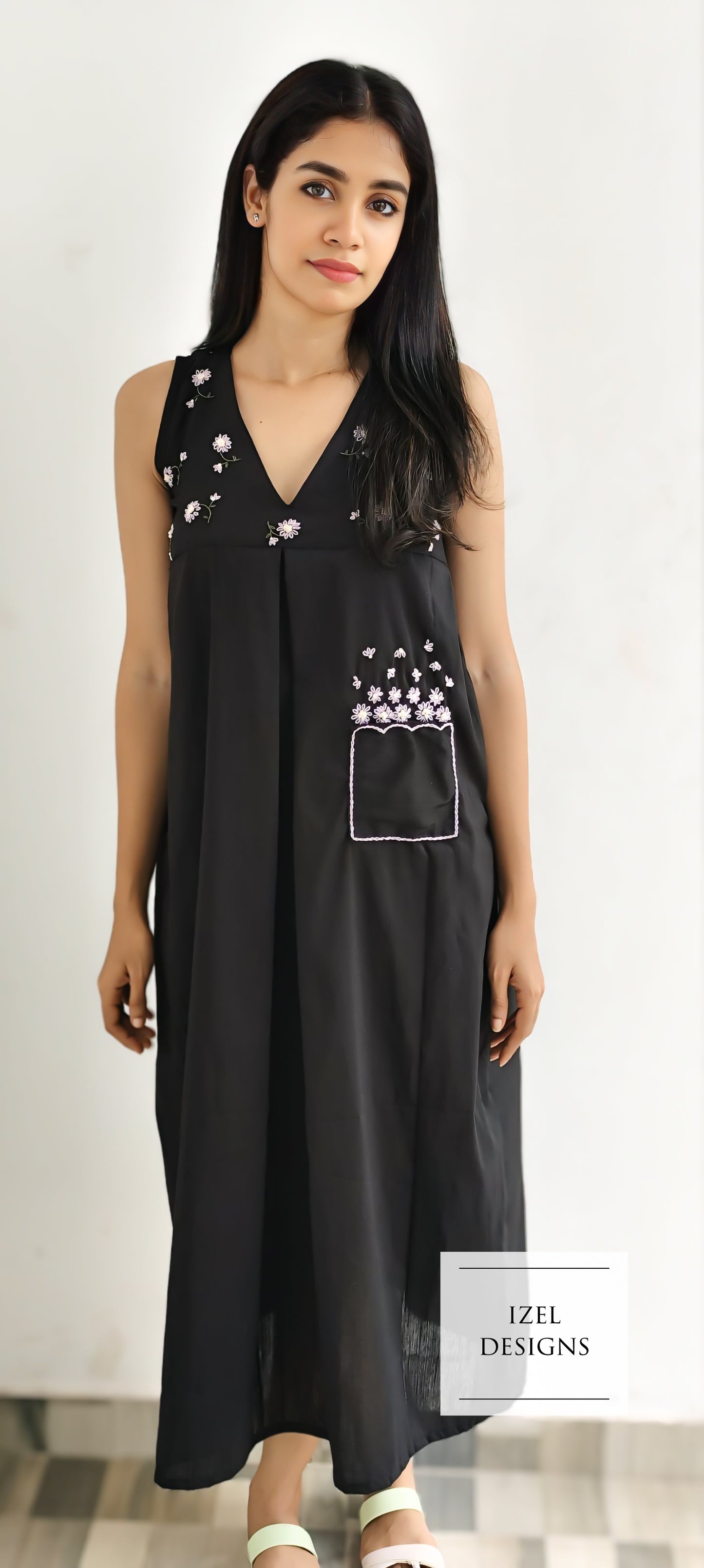 Hand embroidery aline maxi dress