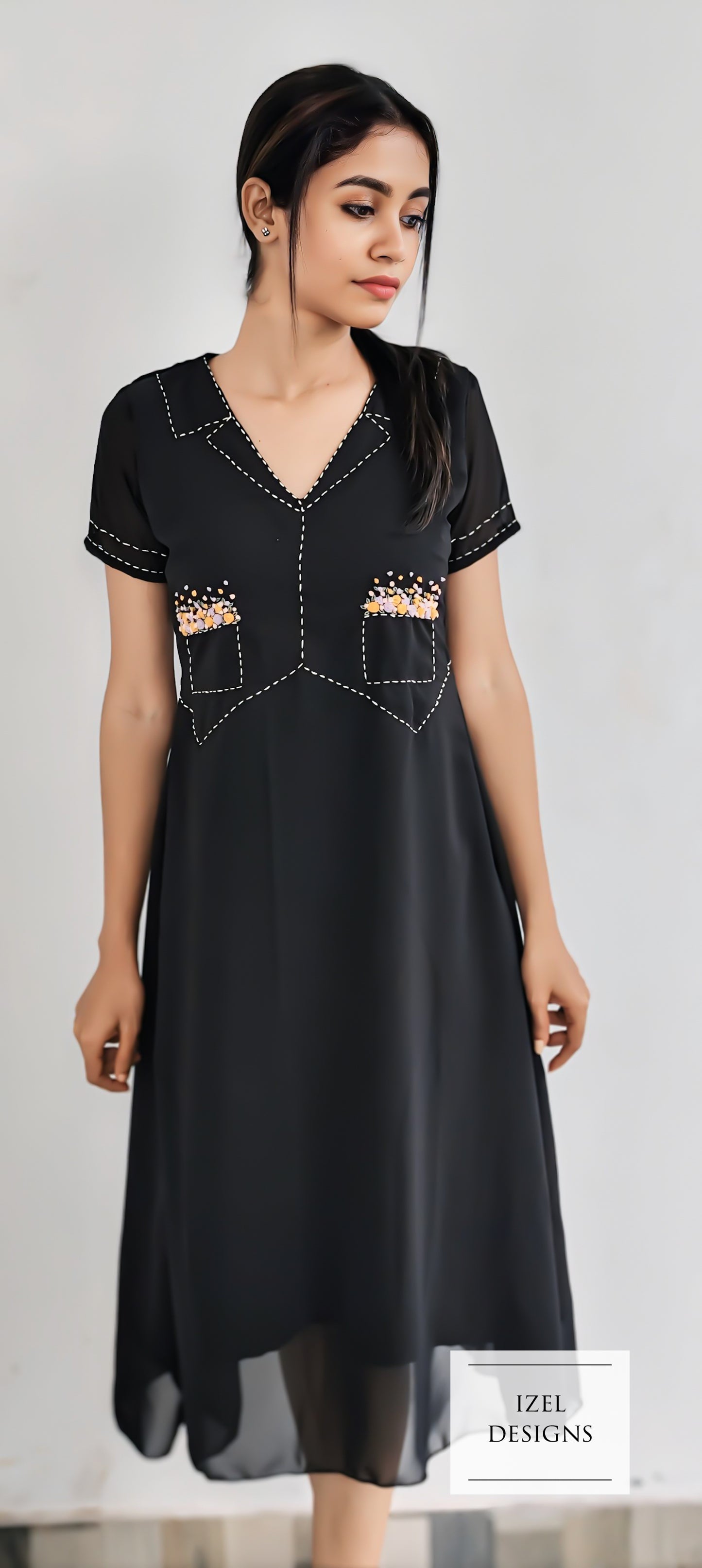 Hand embroidery aline midi dress