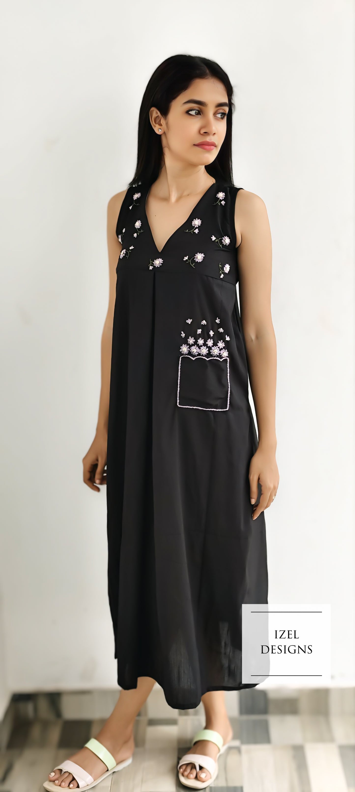 Hand embroidery aline maxi dress