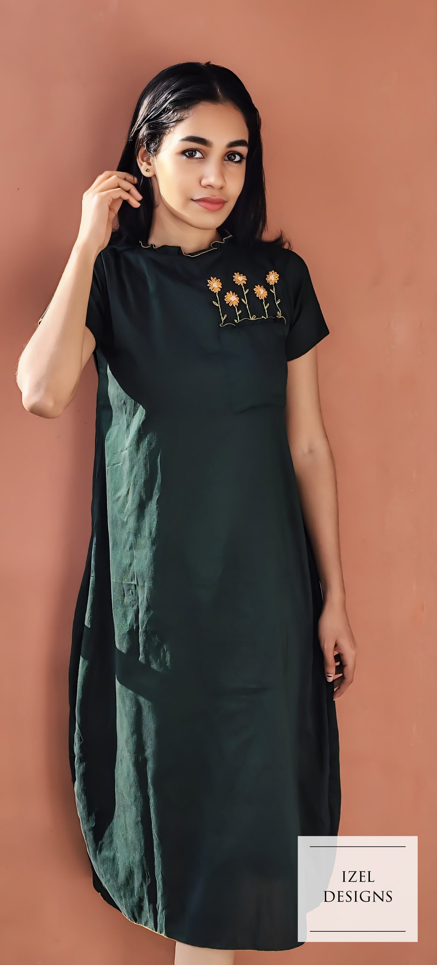 Hand embroidery aline midi dress