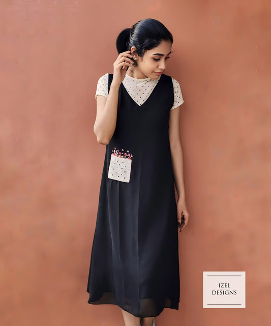 Hand embroidery aline midi dress