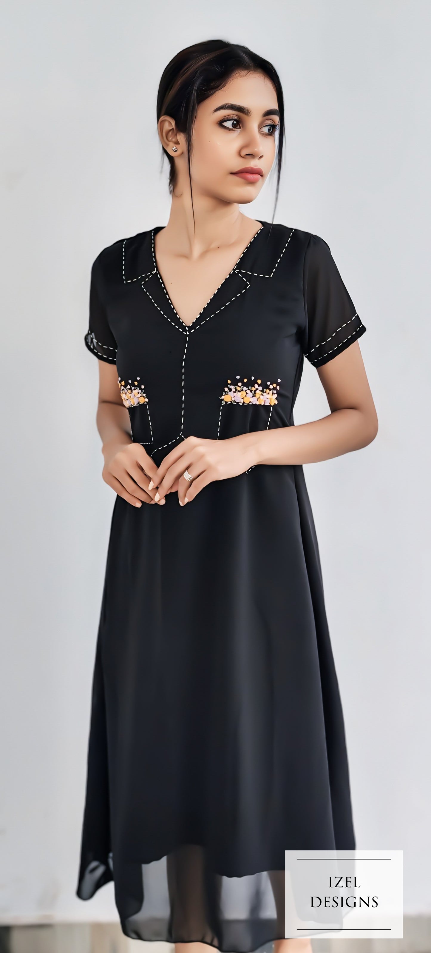 Hand embroidery aline midi dress