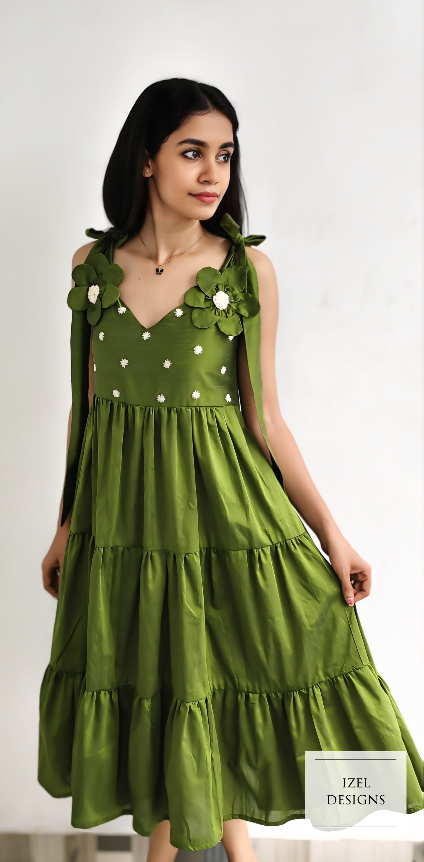 Hand embroidery tiered dress