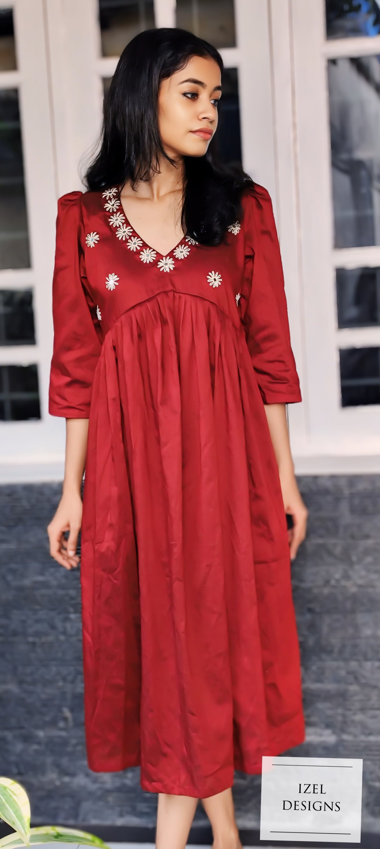Hand embroidery aliya cut maxi dress