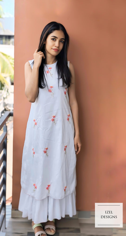 Hand embroidery aline maxi dress