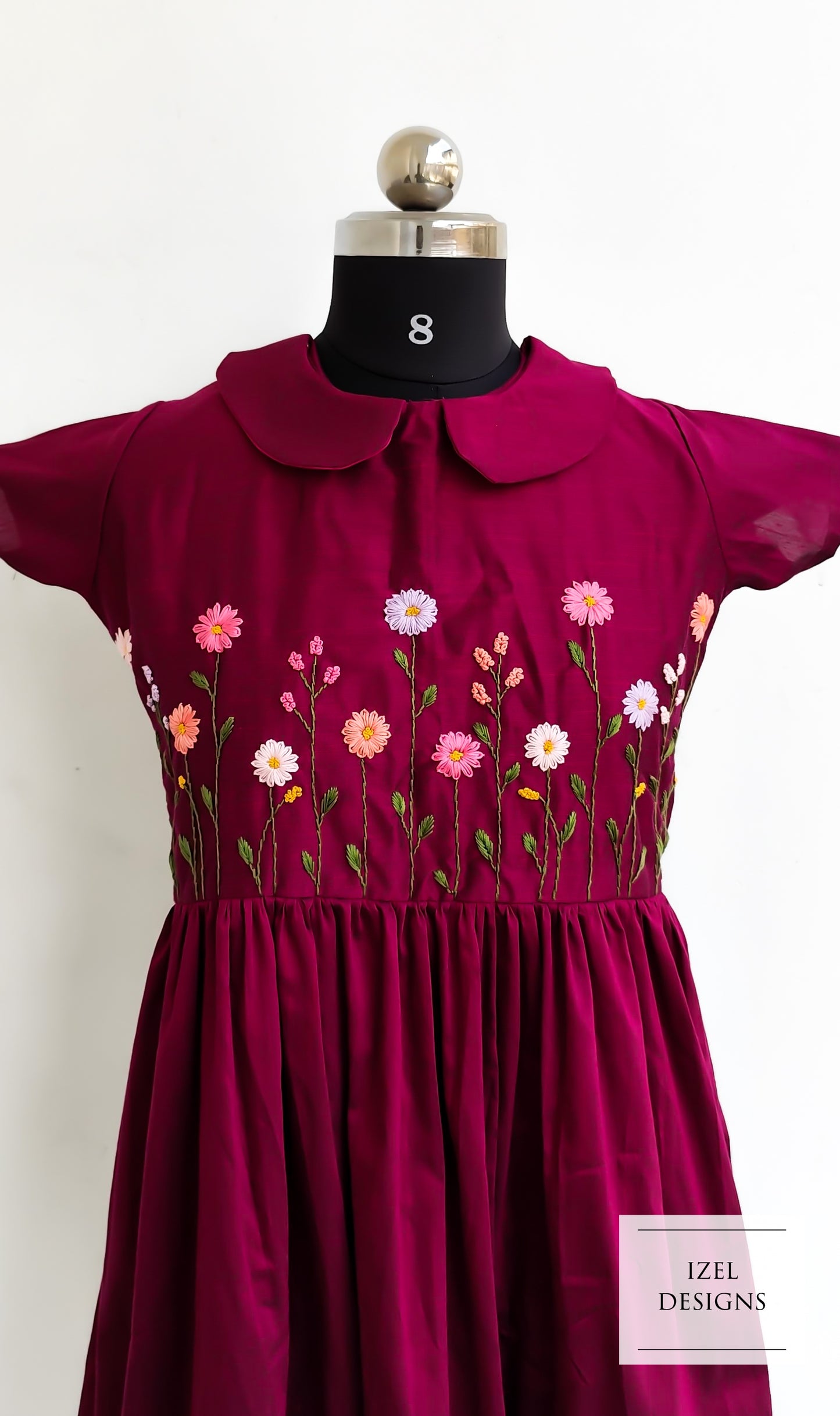 Hand embroidery gathered maxi dress