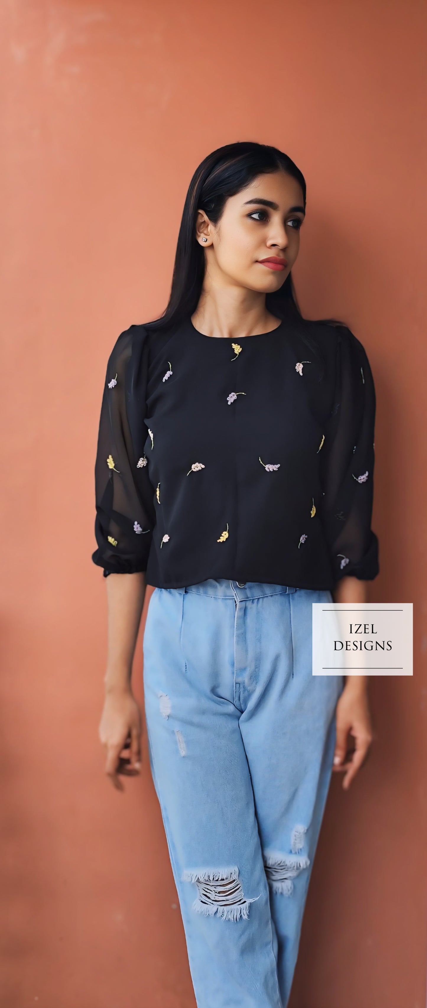 Hand embroidery aline midi dress & crop top