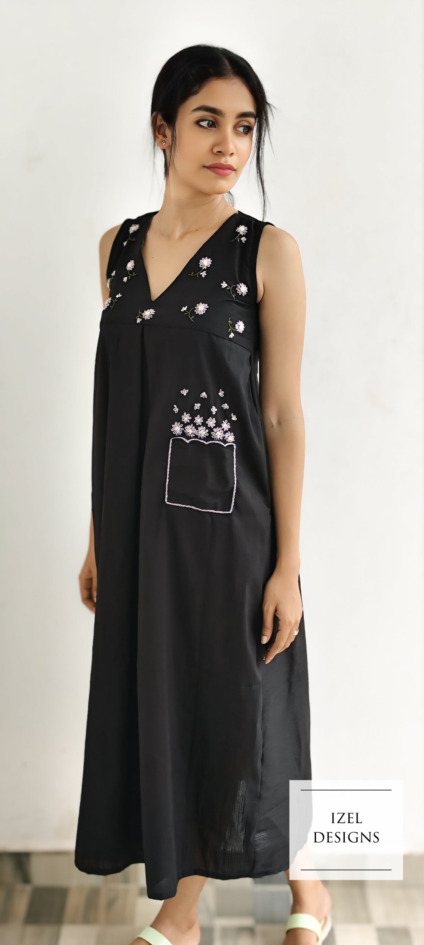 Hand embroidery aline maxi dress