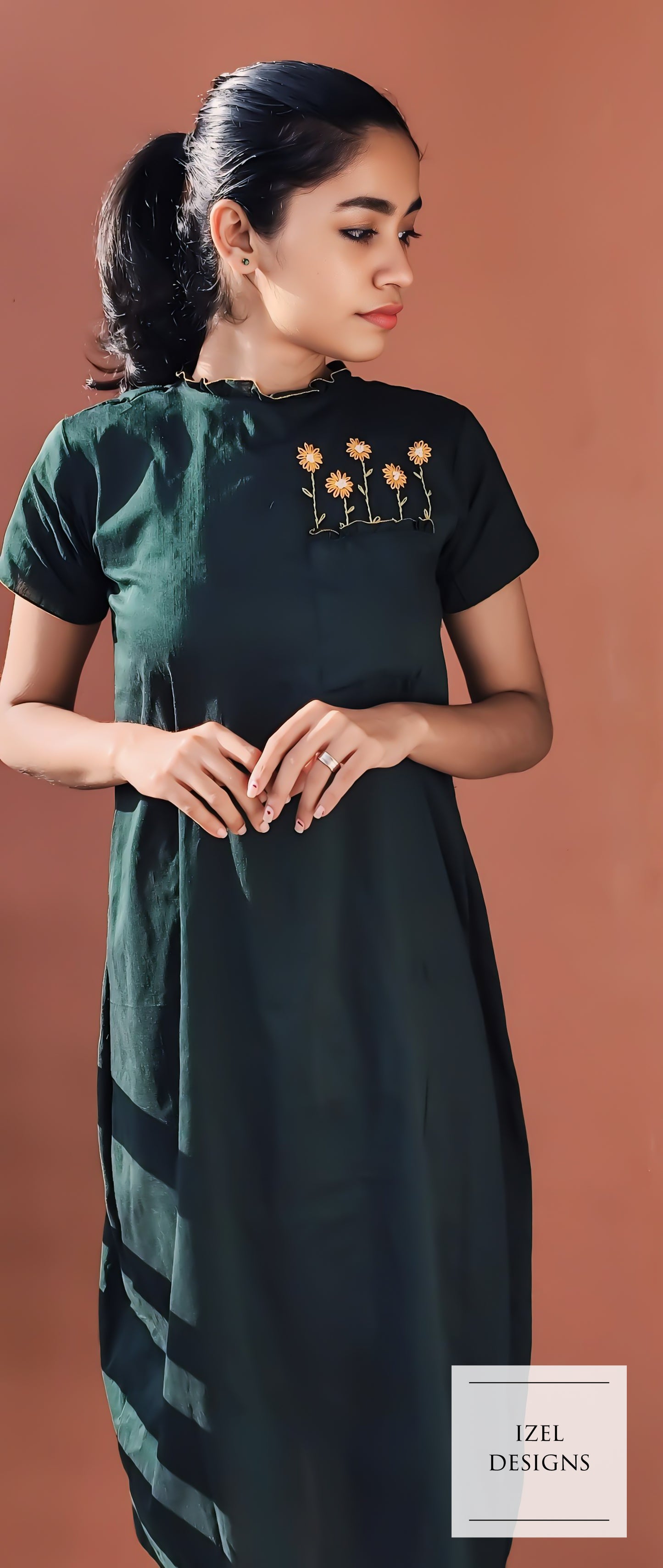 Hand embroidery aline midi dress