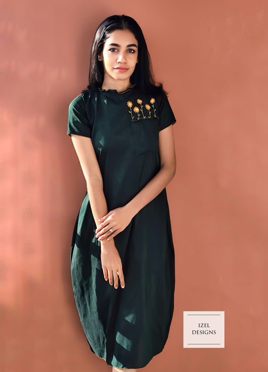 Hand embroidery aline midi dress