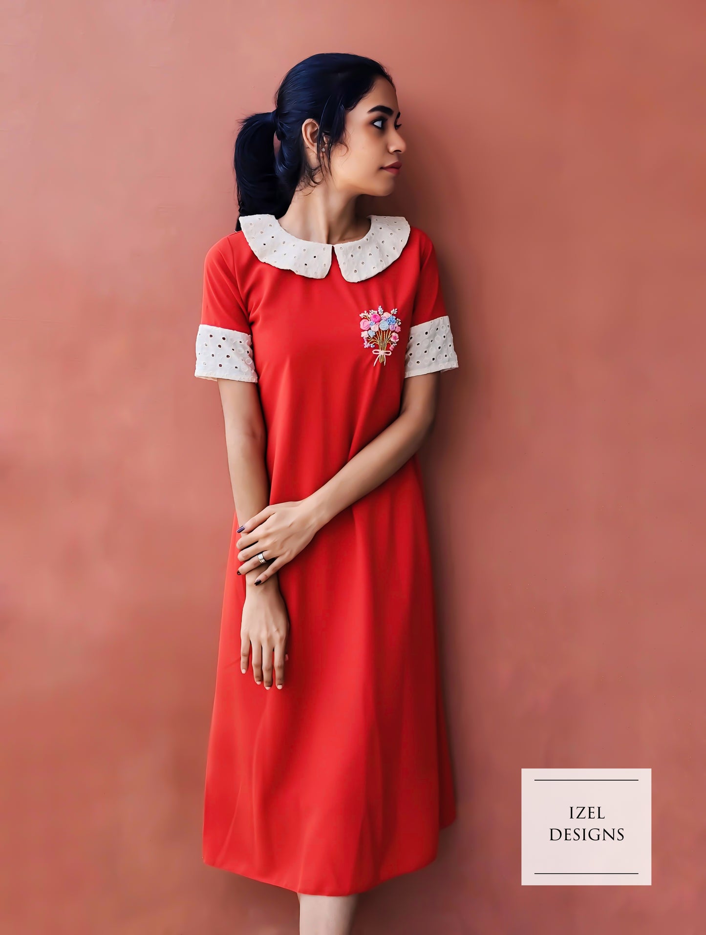 Hand embroidery aline midi dress