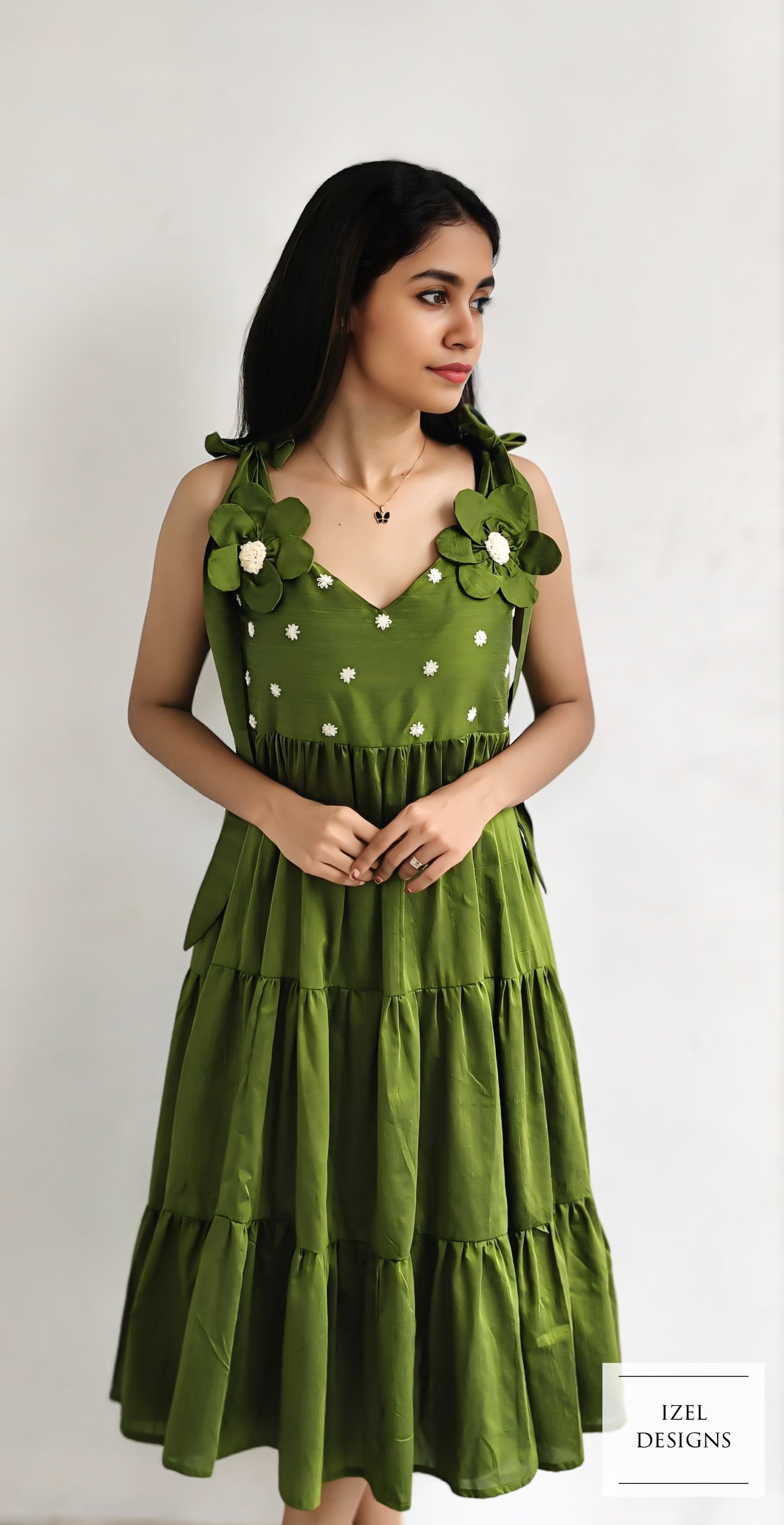 Hand embroidery tiered dress