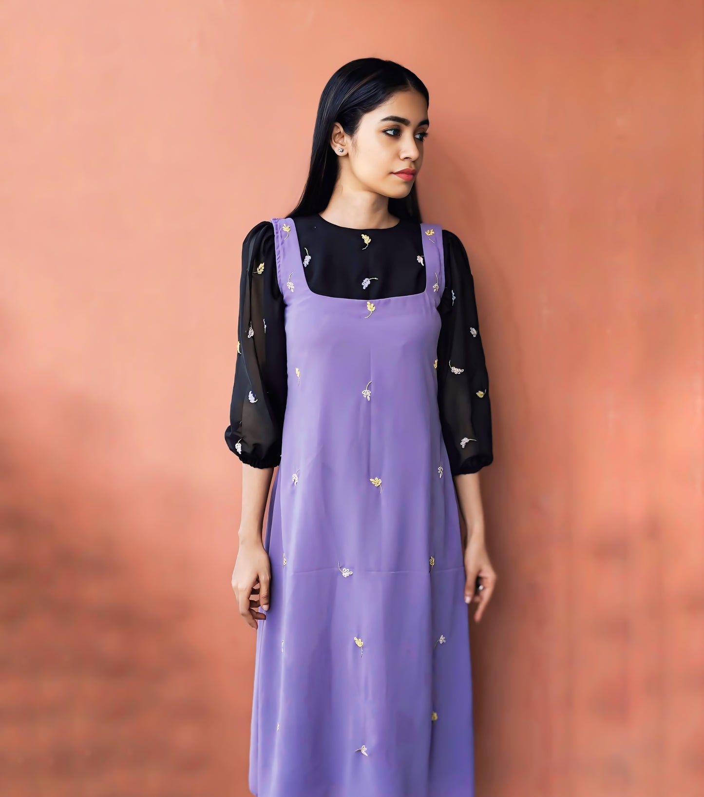 Hand embroidery aline midi dress & crop top