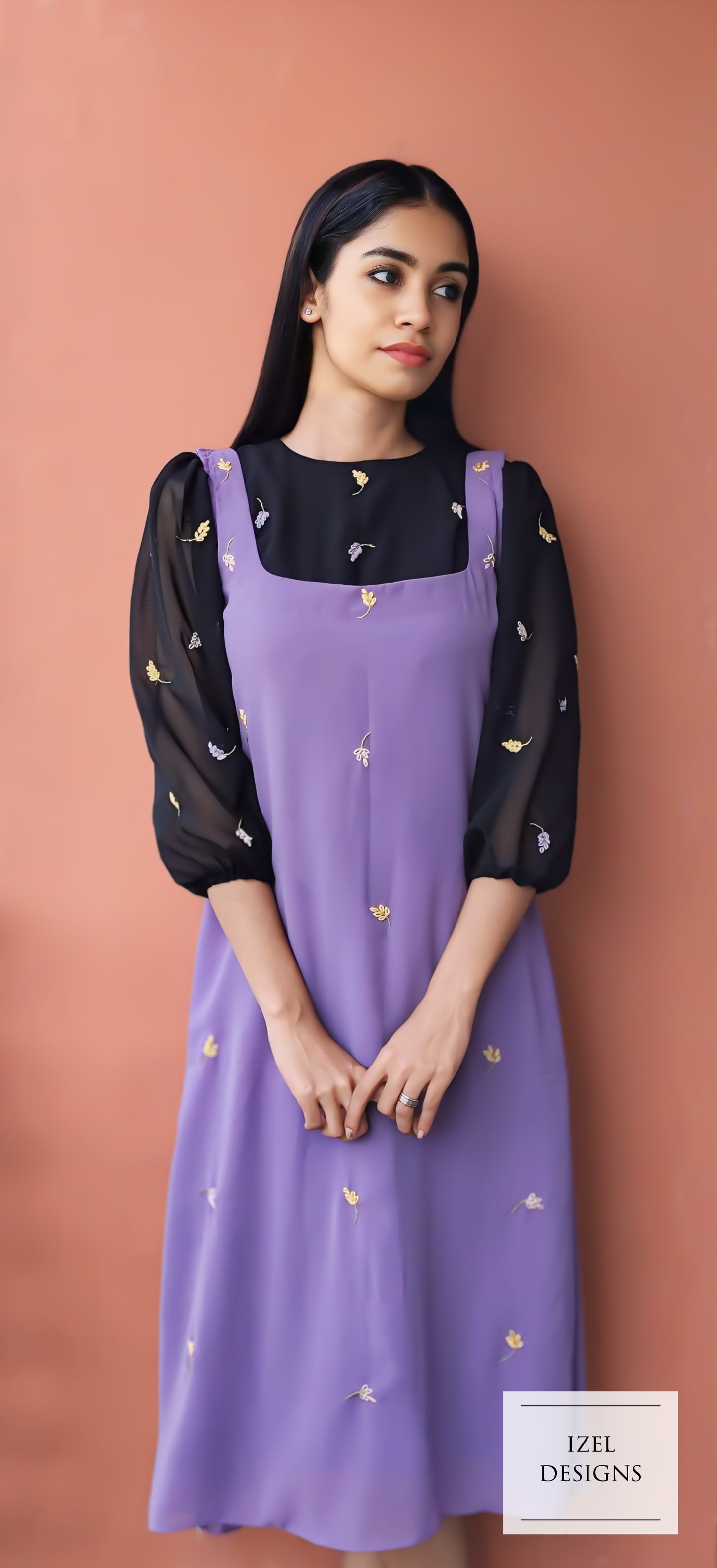 Hand embroidery aline midi dress & crop top