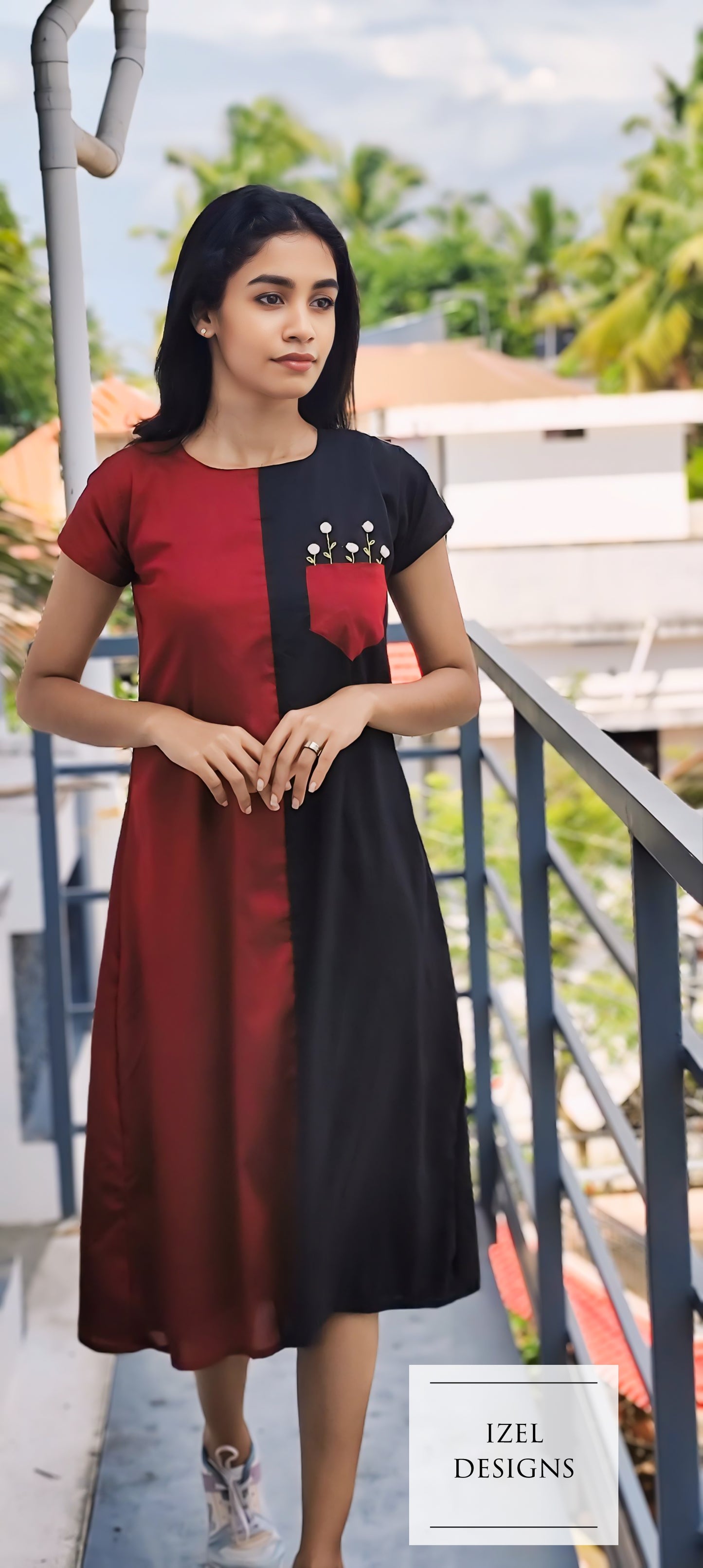 Hand embroidery aline midi dress