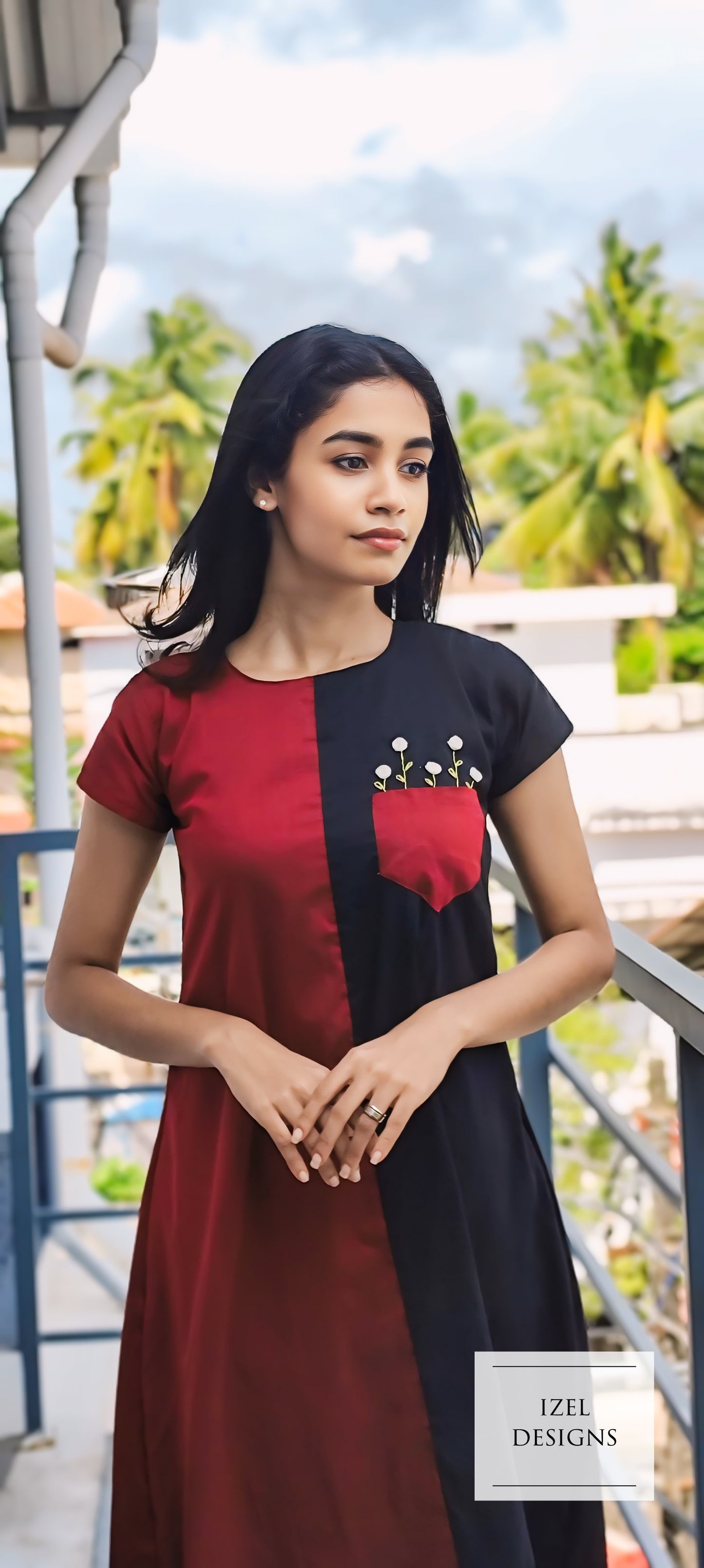 Hand embroidery aline midi dress