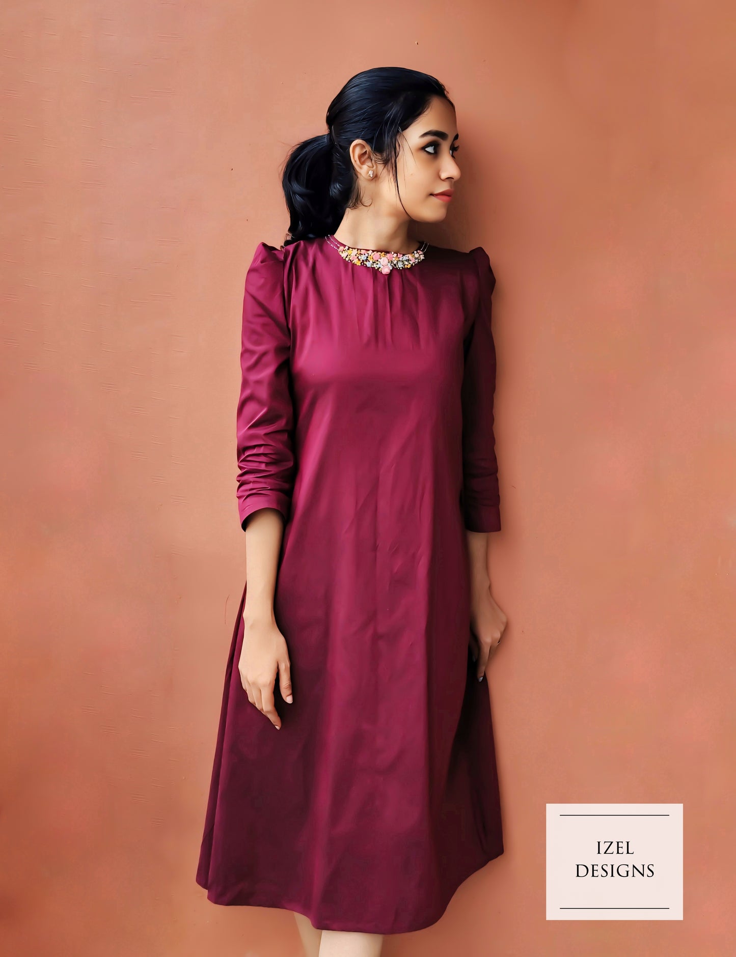 Hand embroidery aline midi dress