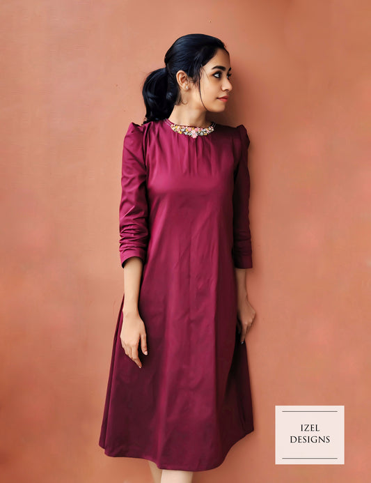 Hand embroidery aline midi dress