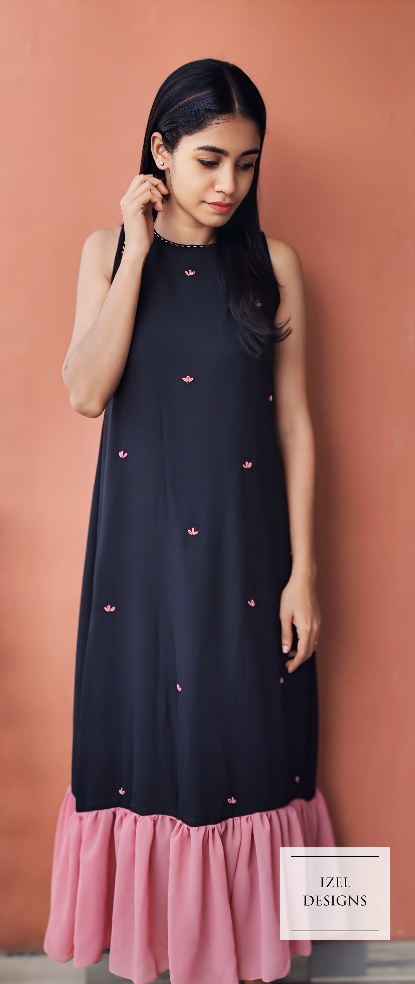 Hand embroidery aline maxi dress