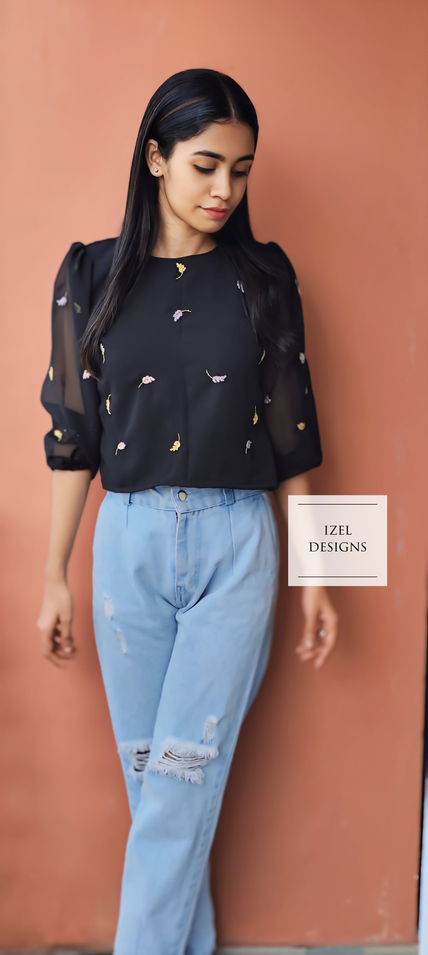 Hand embroidery aline midi dress & crop top