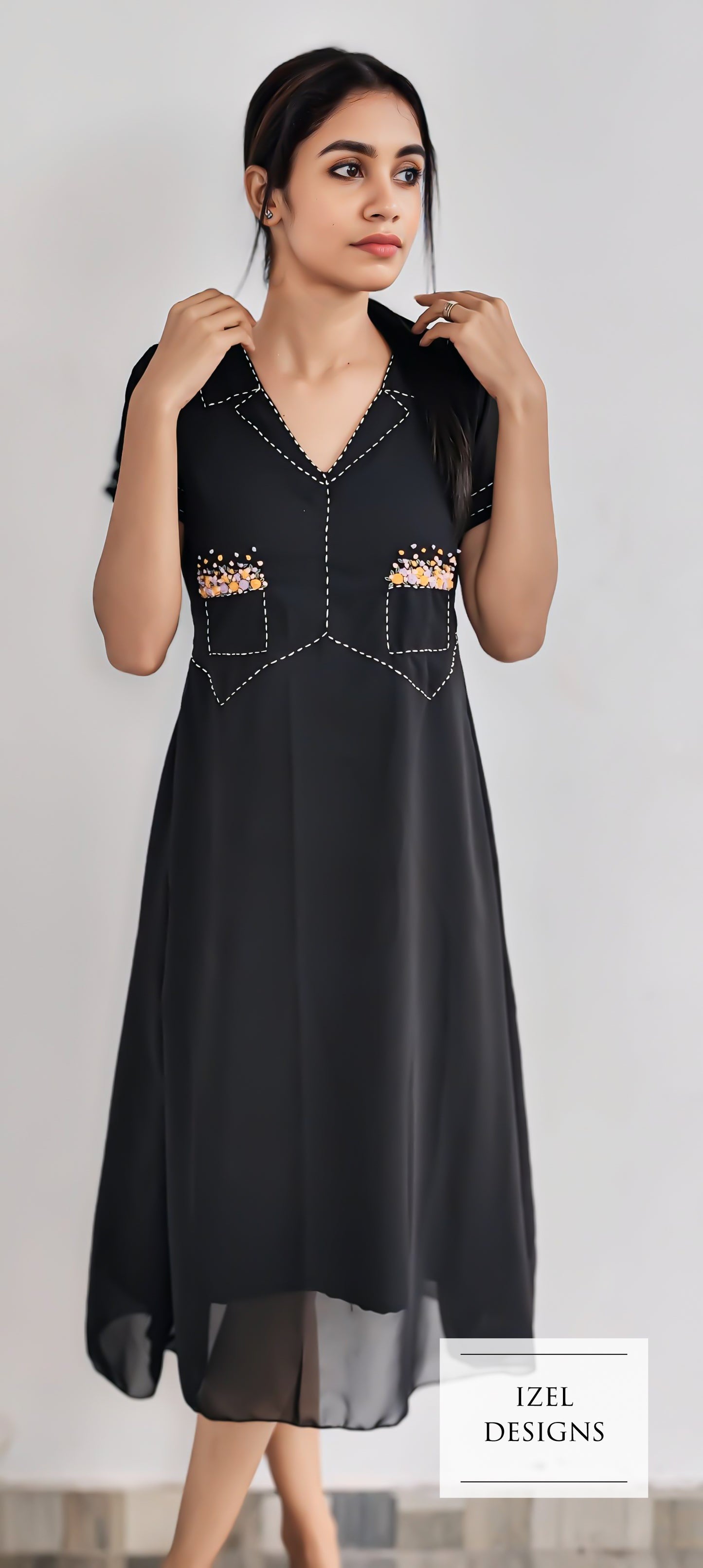 Hand embroidery aline midi dress