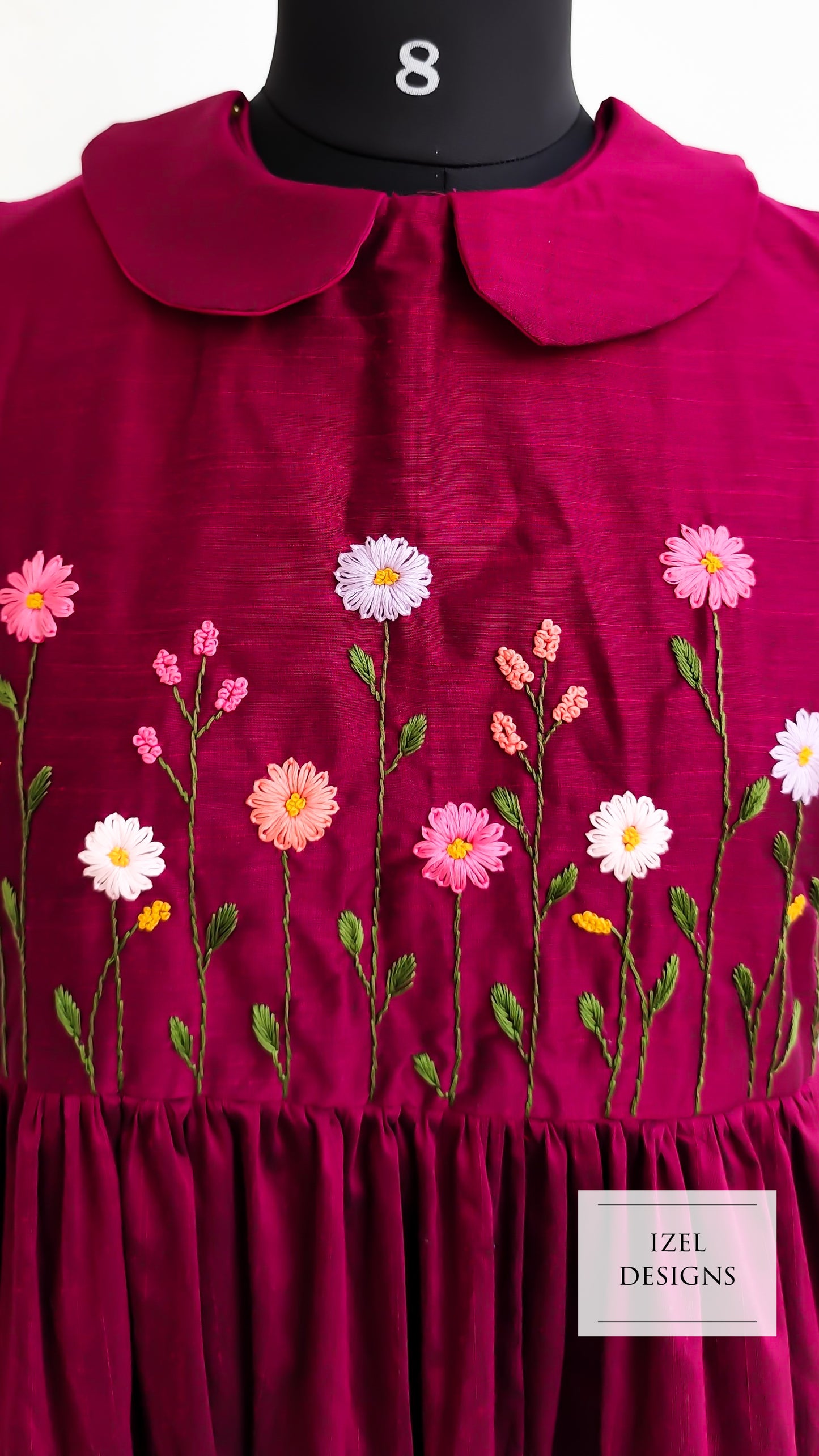 Hand embroidery gathered maxi dress