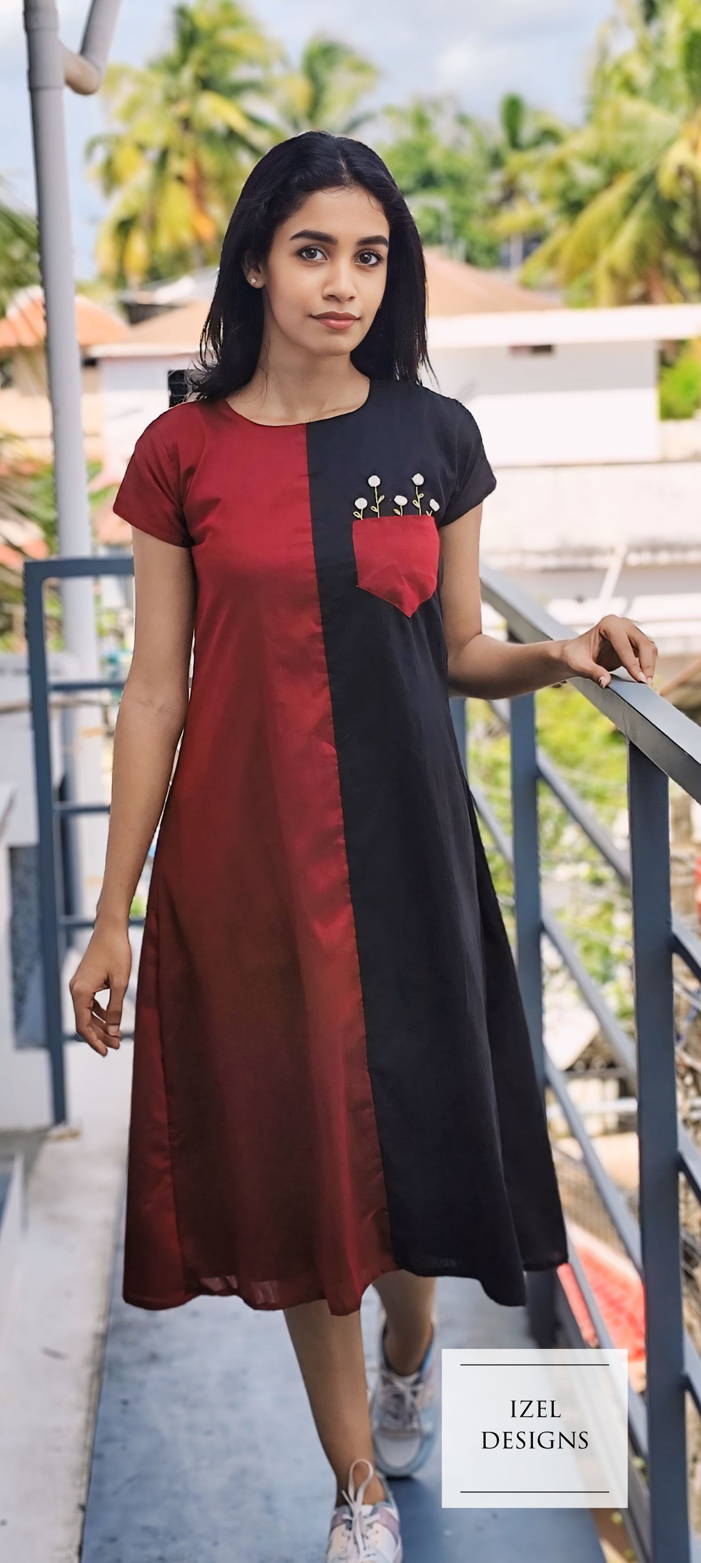 Hand embroidery aline midi dress