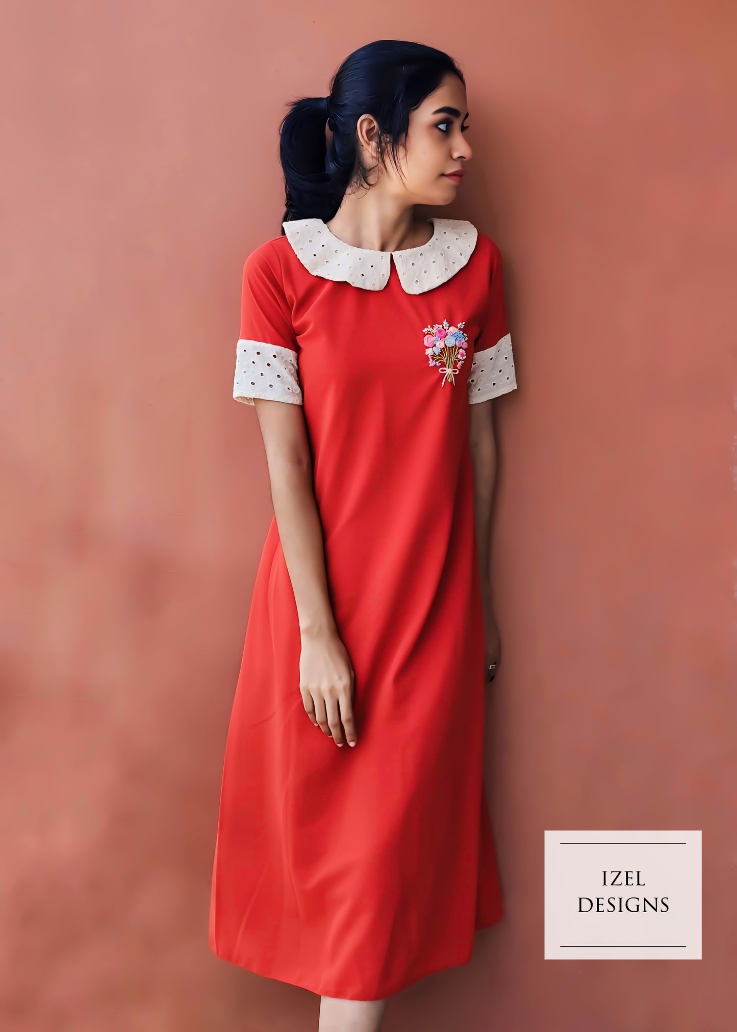 Hand embroidery aline midi dress