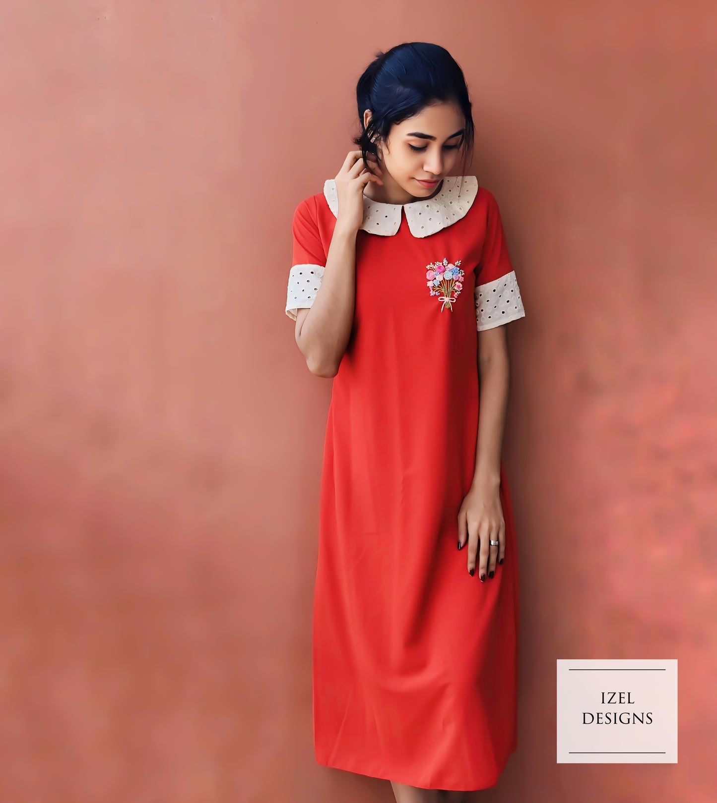 Hand embroidery aline midi dress