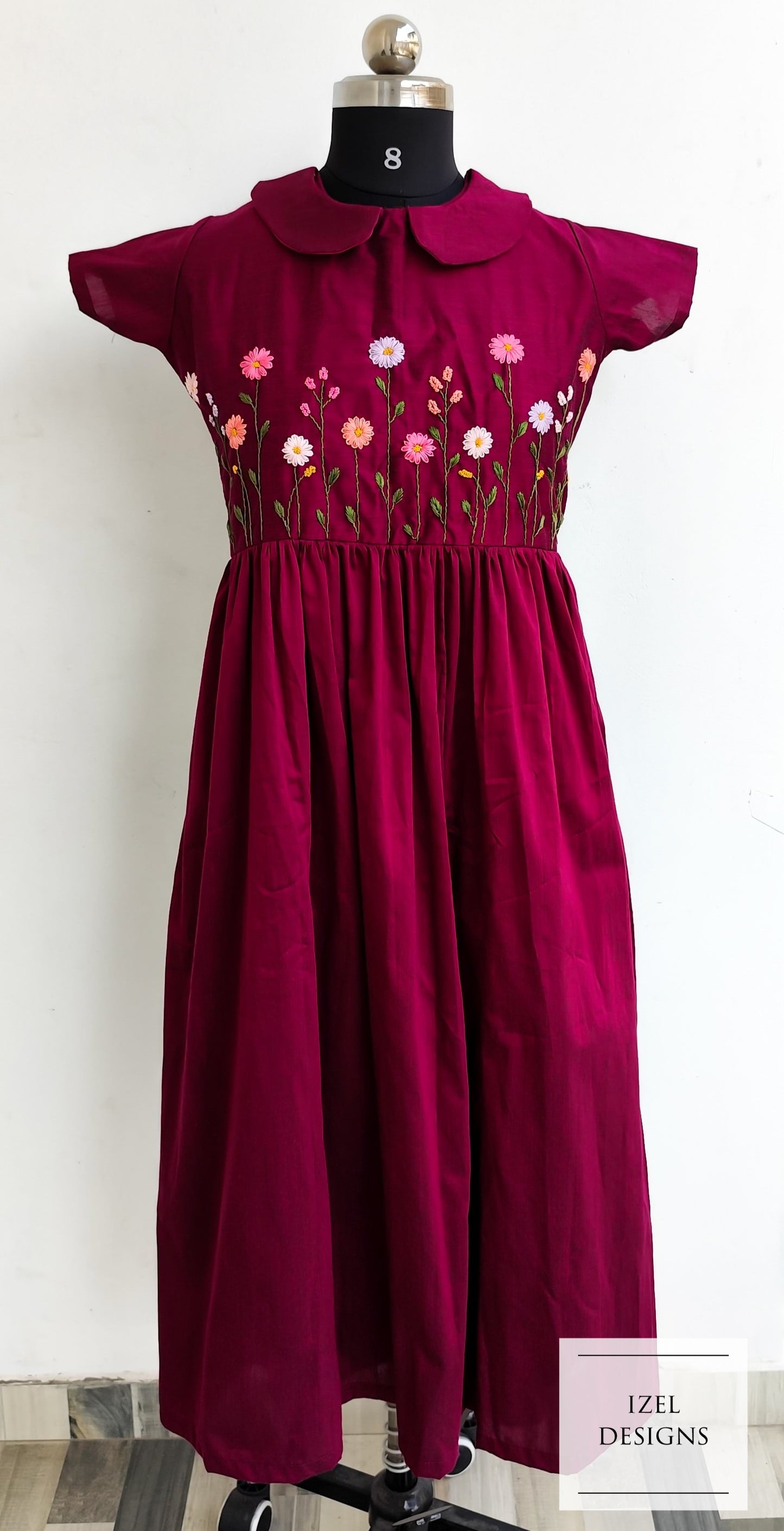 Hand embroidery gathered maxi dress