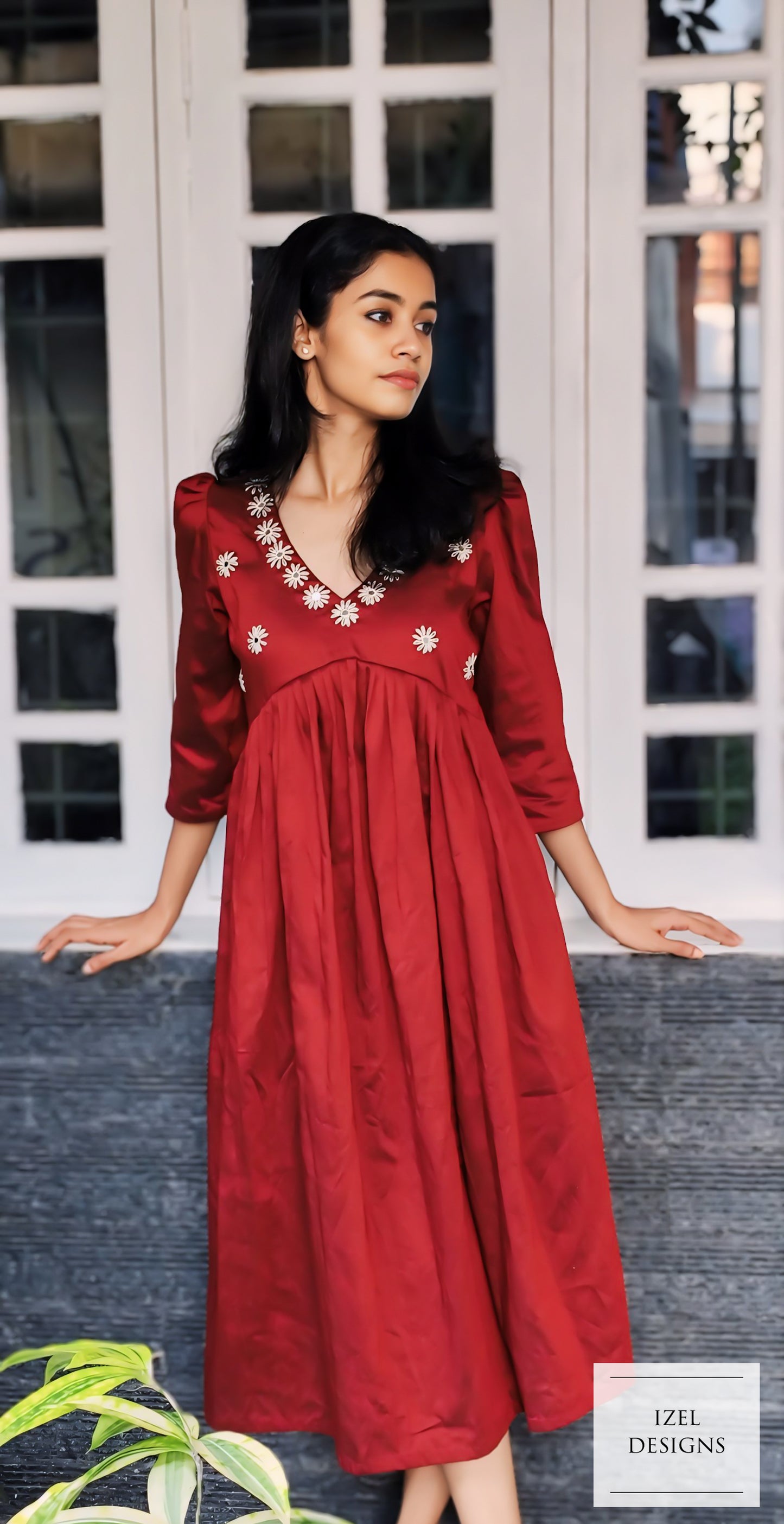 Hand embroidery aliya cut maxi dress