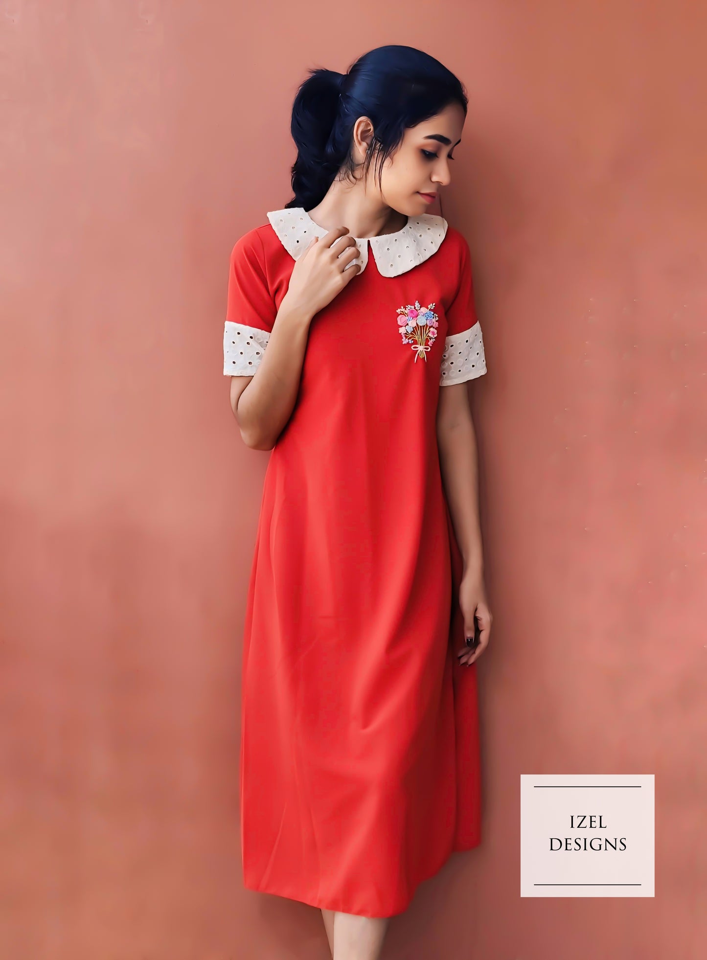 Hand embroidery aline midi dress