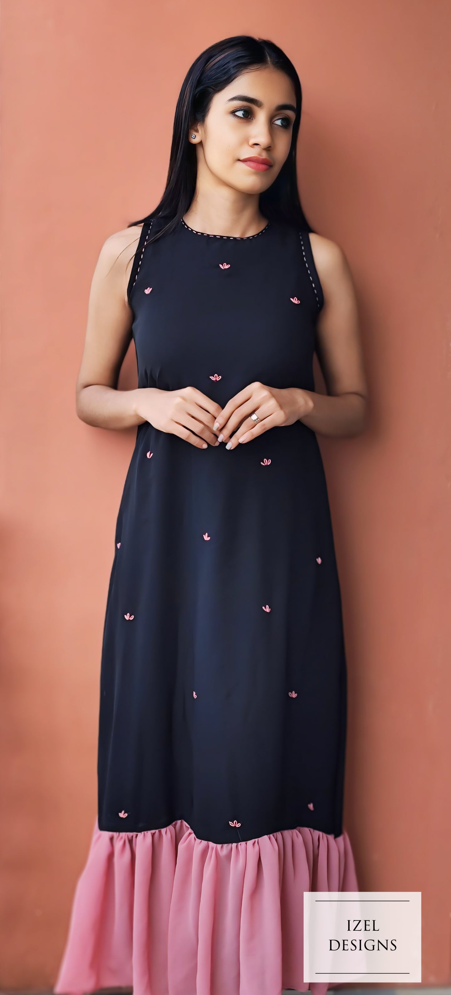Hand embroidery aline maxi dress