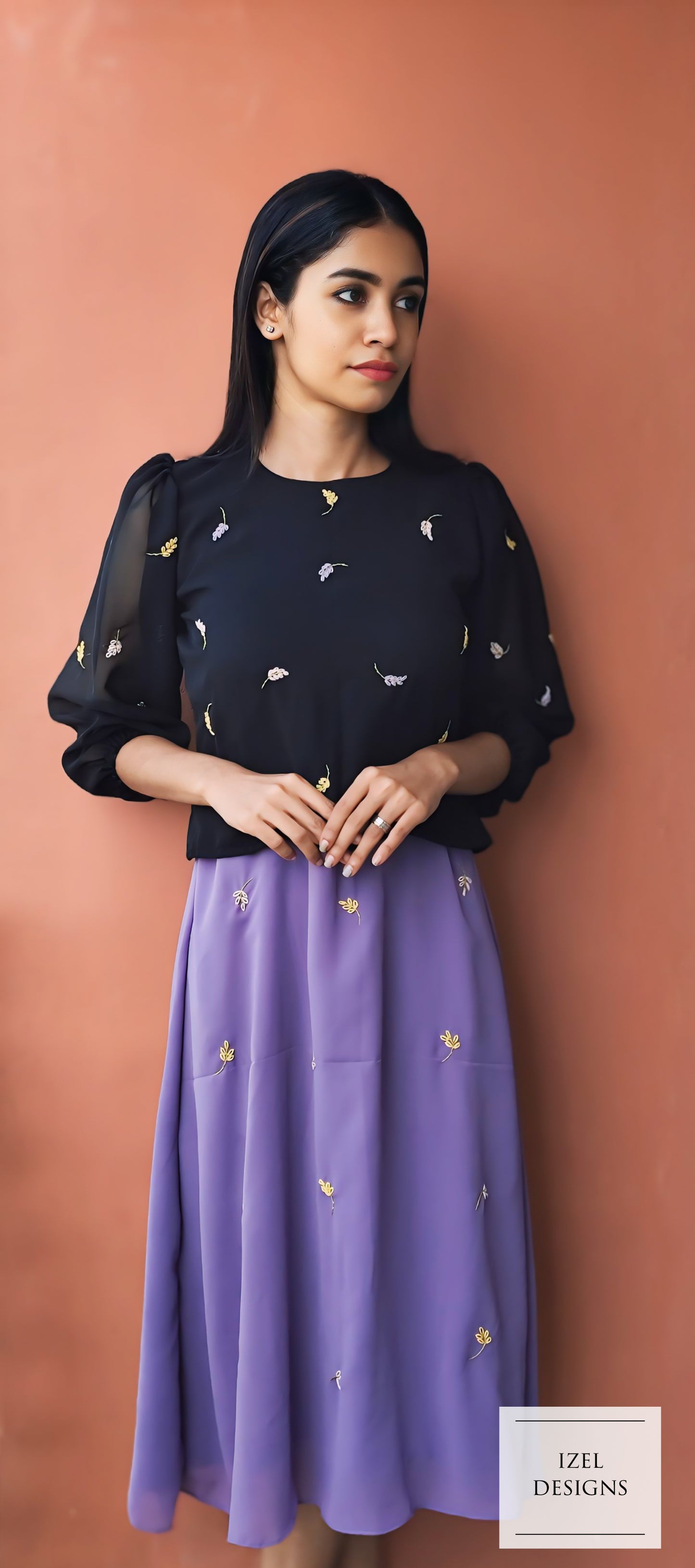 Hand embroidery aline midi dress & crop top