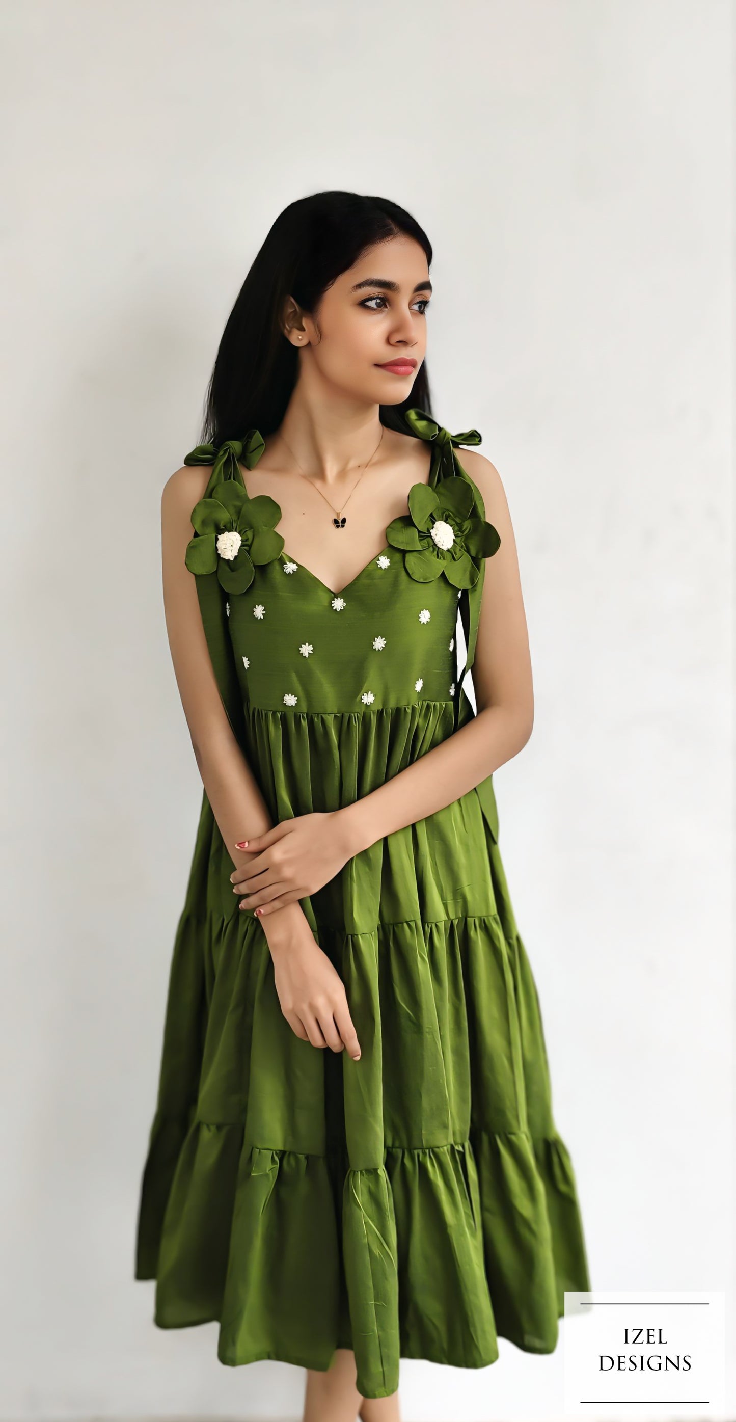 Hand embroidery tiered dress