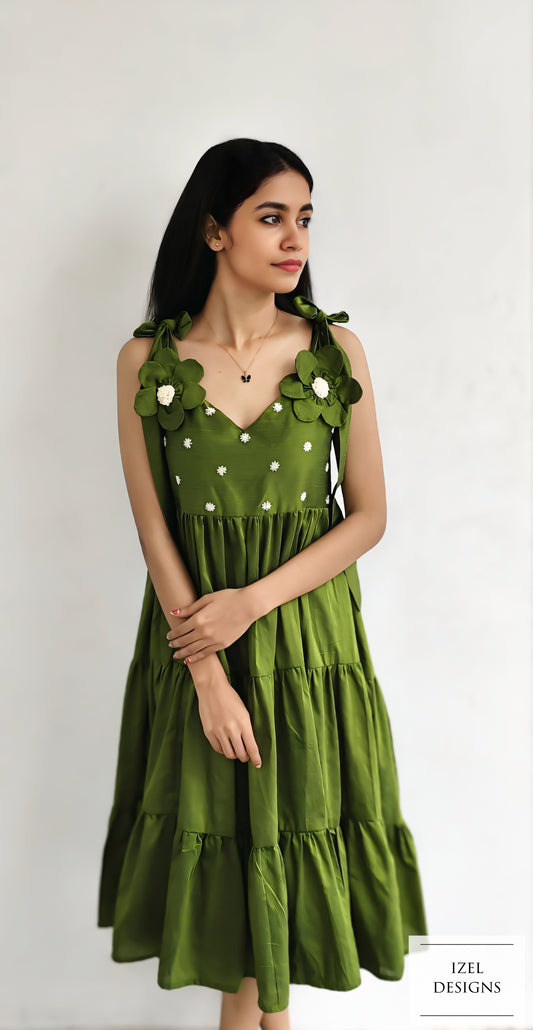 Hand embroidery tiered dress