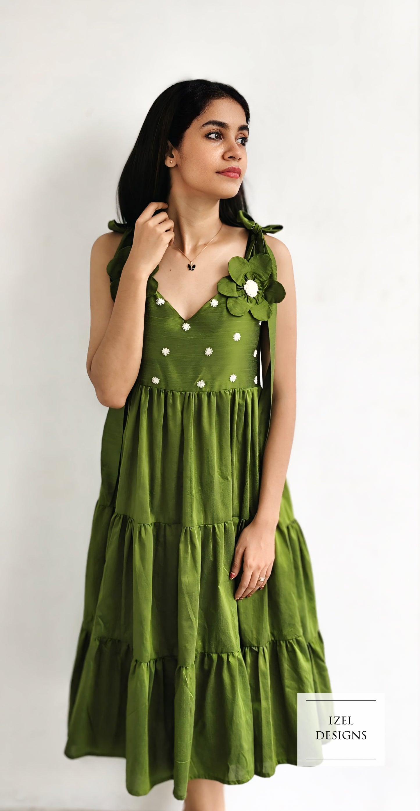 Hand embroidery tiered dress